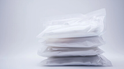 Stacked Vacuum Bags, White Background, Efficient Storage System