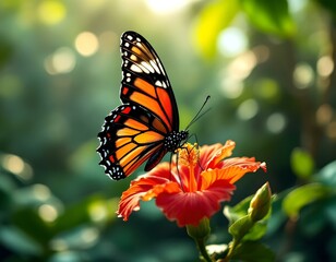 Fototapeta premium Ismenius Tiger butterfly (Heliconius ismenius) pollinating a flower