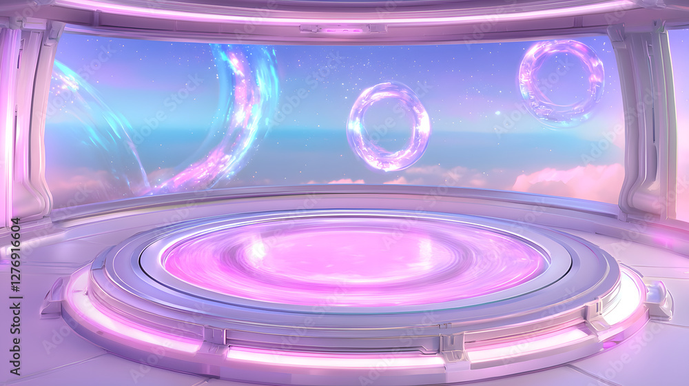 Poster futuristic digital studio virtual realm 3d environment ethereal vibes wide angle view creative conce