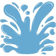Stylish light blue water splashes with dynamic rounded shapes and scattered drops on a transparent background.