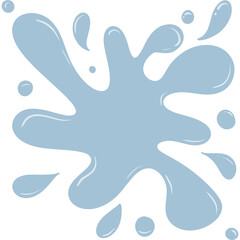 Digital rendering shows light blue water splashes on a transparent background. The splatters are roughly star-shaped. with small drops Scattered around.