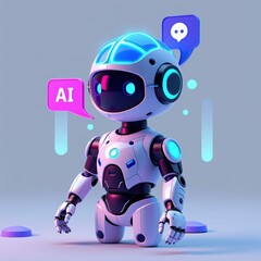 A futuristic AI robot, embodying the cutting-edge of artificial intelligence, stands confidently against a backdrop of complex digital circuitry