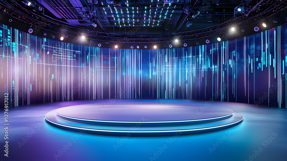 Aufkleber dynamic stage setup modern studio visual production high-tech environment wide angle multimedia expe