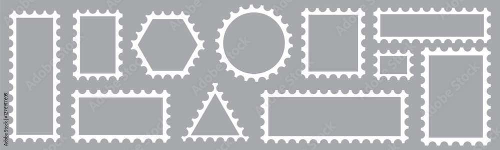 Poster postage stamp frames set. empty border template for postcards and letters. blank rectangle and squar