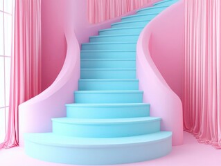 Obraz premium Pastel Staircase Design: Pink & Blue Steps in Modern Interior