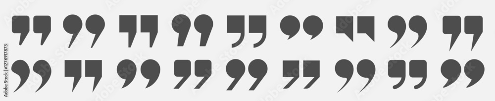 Fototapete a set of quotation marks. a collection of grey icons, quotation marks of different shapes on a light