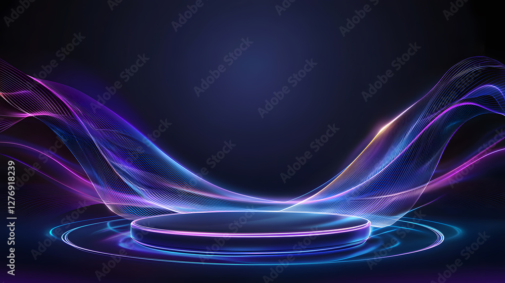 Poster dynamic light waves create ethereal stage effect virtual realm graphic design dark atmosphere aesthe