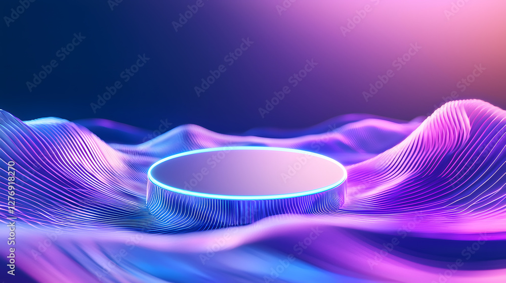 Aufkleber dynamic neon waveform display digital studio visual art abstract environment wide shot modern techno