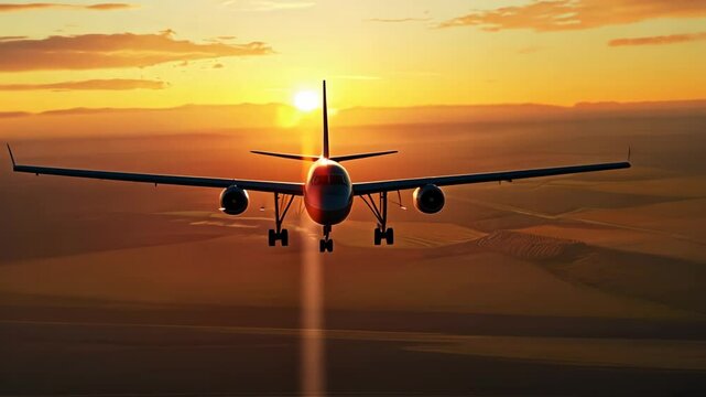 Military drone takes flight at sunset over vast landscape showcasing advanced technology and aerial capabilities