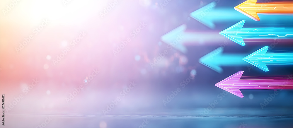 Poster a colorful background with four arrows pointing in different directions