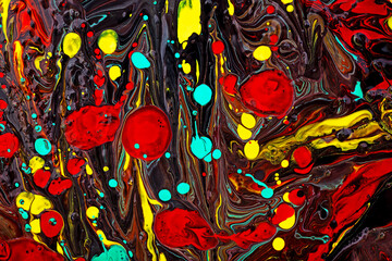 Fluid art acrylic texture with colorful waves, mixing paint effect. Abstract backdrop with blended...