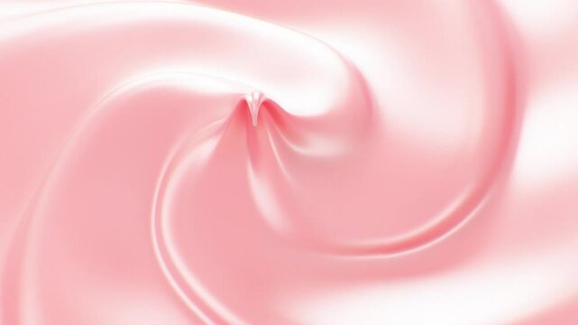 Beautiful Rose Wavy Cream Close-up Slow Motion Looped 3d Animation. Pink Color Waves of Creamy Mass Smooth Texture Turning Seamless. Strawberry Ice-cream Macro Studio Shot Top View Luxury Concept 4k.