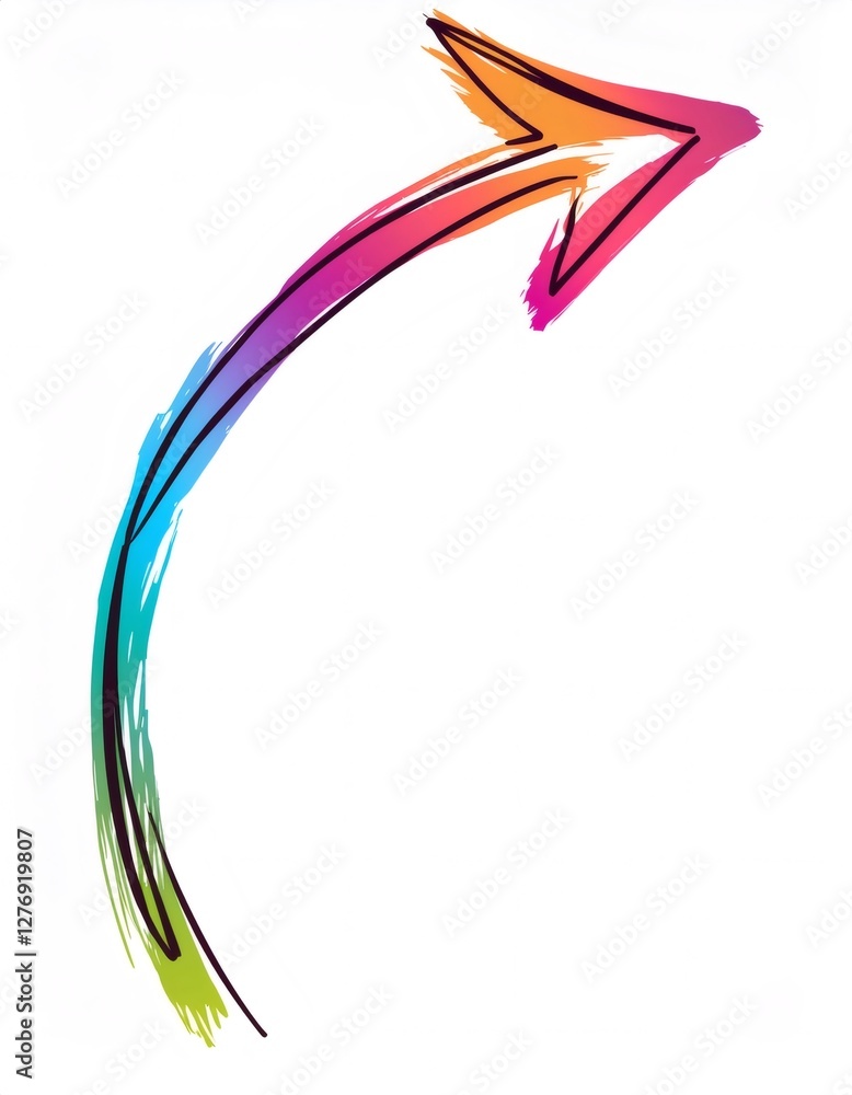 Poster gradient colored arrow pointing up and to the right, created with a brush stroke effect