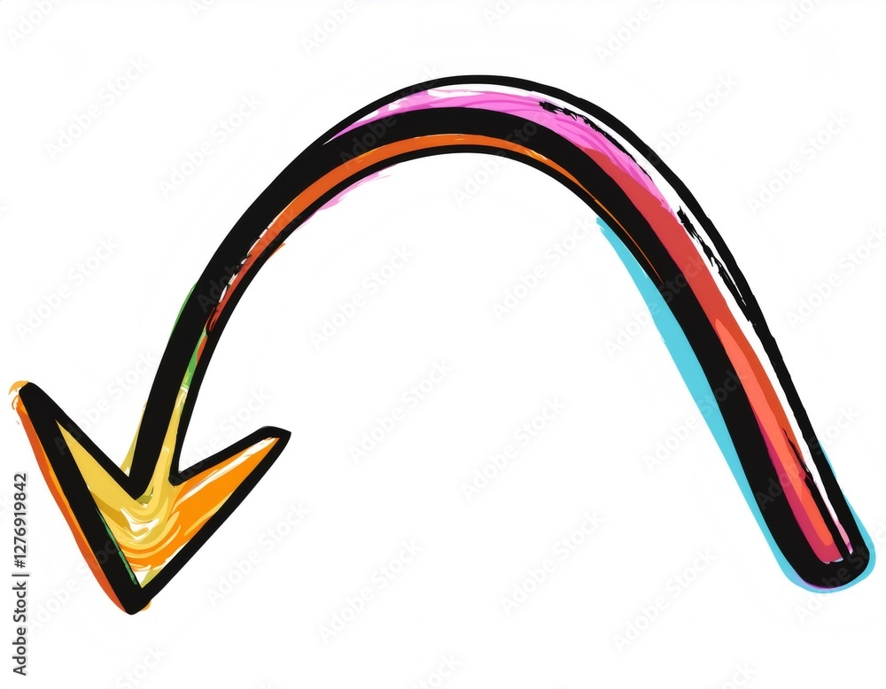 Poster vibrant, hand drawn arrow curves downwards, adding a dynamic element to any design