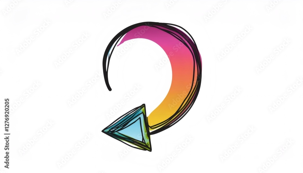 Poster gradient colored circular arrow pointing left, symbolizing concepts like refresh, reload, rotation, 