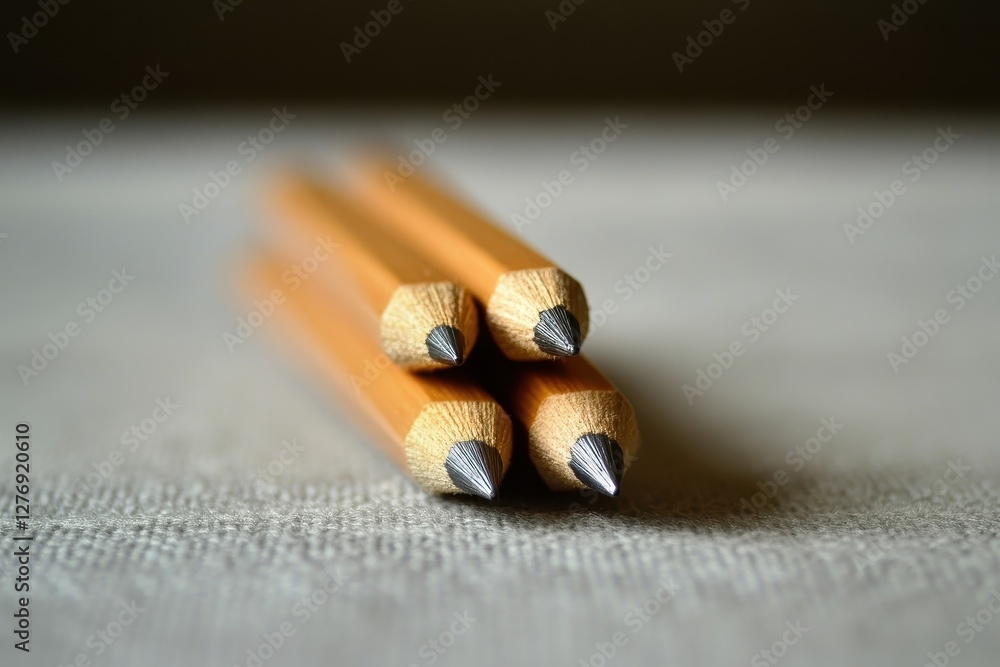 Poster multiple sharpened pencils arranged neatly on a light background in a creative workspace