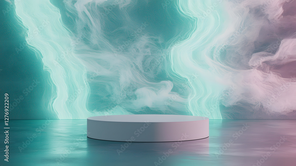Poster dynamic abstract display stage modern gallery digital art futuristic setting wide angle creative exp