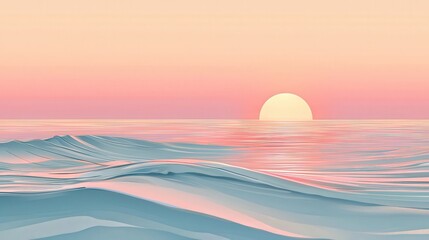 Pastel sunset over gentle ocean waves, reflecting tranquility and peace. Ideal for meditation, relaxation, wellness, and vacation themed projects.