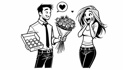 Obraz premium Unusual Romantic Gift: Flowers and Eggs - Black and White Illustration