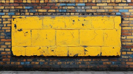 Yellow textured sidewalk background with brick and concrete wall