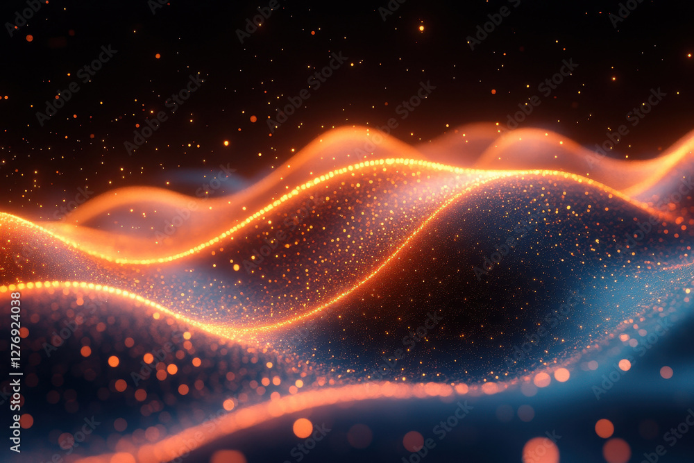 Poster vivid illumination of glowing waves creating a mesmerizing visual tapestry in a dark environment