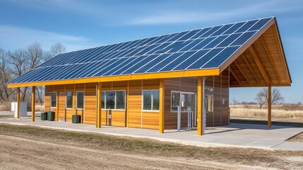 Naklejka premium Modern Solar Energy Building with Sustainable Architecture Design