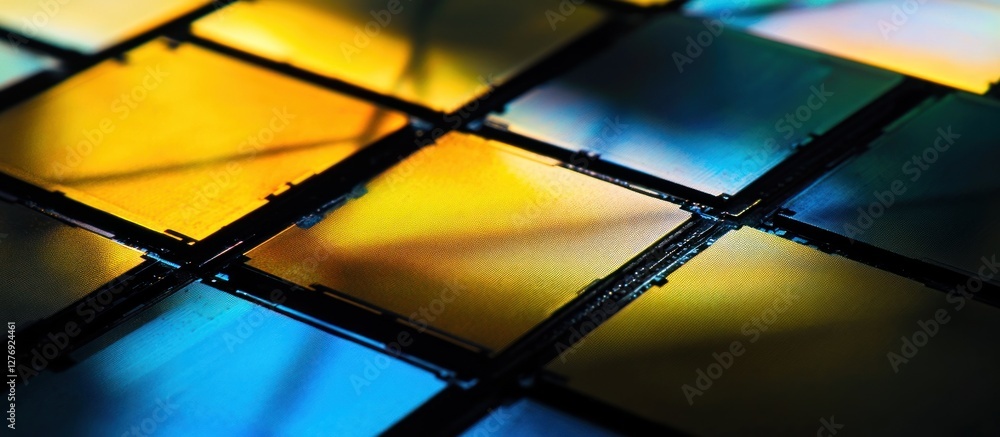 Poster close up of colorful semiconductor wafer microchip technology pattern