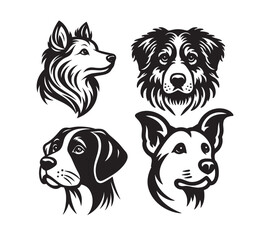 A Vector black-and-white simple line art drawing of a dogs head