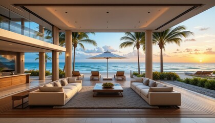 Fototapeta premium A lavish open-concept villa with a seamless transition between indoor and outdoor spaces
