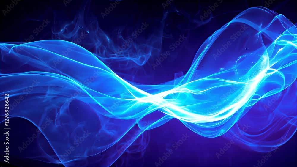Poster dynamic blue energy flows and swirls against a dark background, creating a vibrant and captivating v