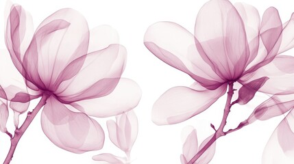 Naklejka premium Elegant pink translucent flower petals on white background with delicate branches