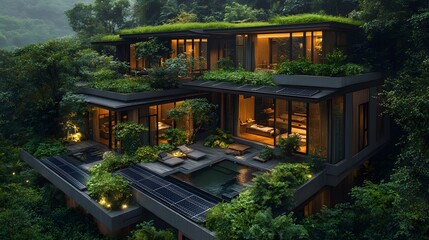 A Tranquil Eco-Resort Nestled in a Lush Forest with Sustainable Architecture and Natural Amenities