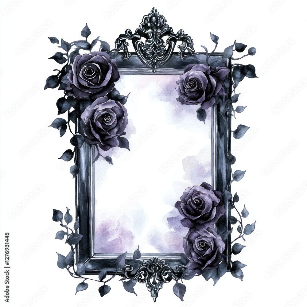 Wall mural Blank mirror frame roses illustration gothic.