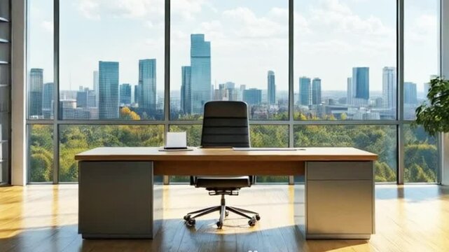 modern office room with glass window building in the city