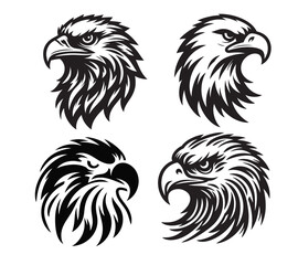 A Vector black-and-white simple line art drawing of a eagle and head