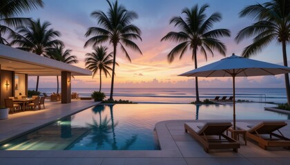 A stunning modern beachfront home with an infinity pool overlooking the ocean. Inside