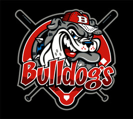 bulldog mascot wearing a baseball cap for school, college or league sports
