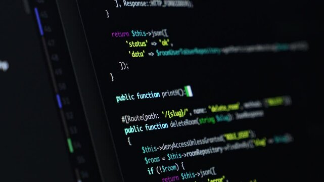 Developer writing a function in a development environment, focus on PHP syntax, backend programming and software development