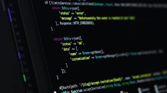Fast scrolling code in a development environment, focus on PHP syntax, backend programming and software development