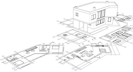 residential architecture house plan 3d illustration	

