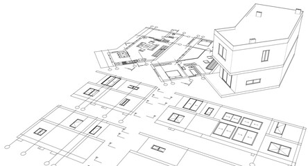 residential architecture house plan 3d illustration	
