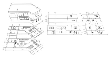 residential architecture house plan 3d illustration	
