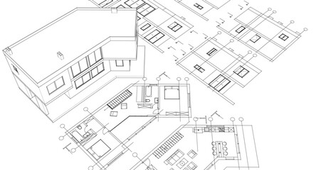 residential architecture house plan 3d illustration	
