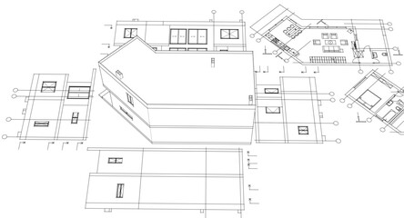 residential architecture house plan 3d illustration	
