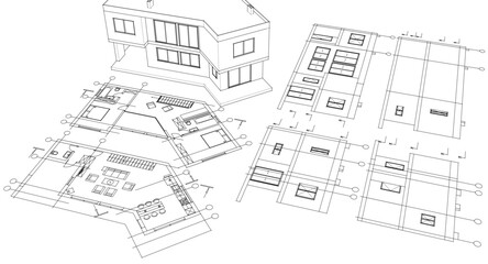 residential architecture house plan 3d illustration	
