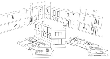 residential architecture house plan 3d illustration	
