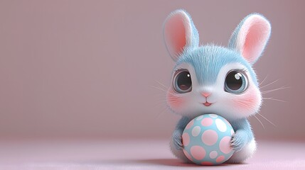 Fototapeta premium Adorable Bunny with Colorful Egg on Soft Background for Easter