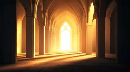 Obraz premium Majestic Light Filling an Ancient Hallway with Elegant Arches