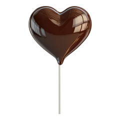 Obraz premium Realistic chocolate lollipop shaped like a heart, mounted on a white stick, with a glossy and smooth surface, isolated on transparent background.