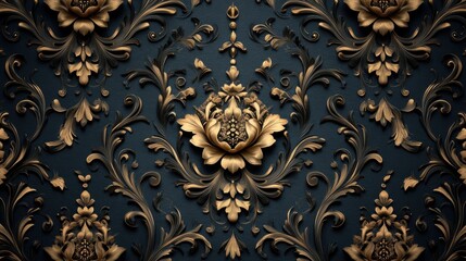 Luxurious gold floral pattern on dark background with ornate design elements